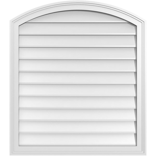 Ekena Millwork Arch Top Surface Mount PVC Gable Vent: Functional, w/ 2"W x 1-1/2"P Brickmould Frame, 30"W x 34"H - GVPAR30X3402SF
