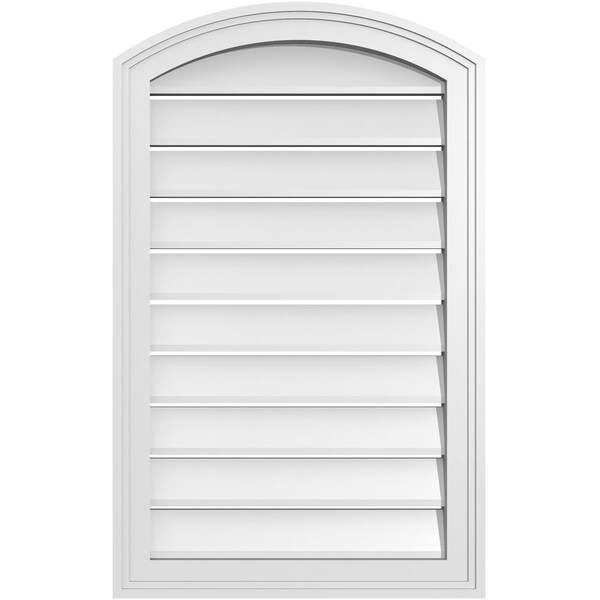 Ekena Millwork Arch Top Surface Mount PVC Gable Vent: Non-Functional, w/2"W x 1-1/2"P Brickmould Frame, 20"W x 30"H - GVPAR20X3002SN