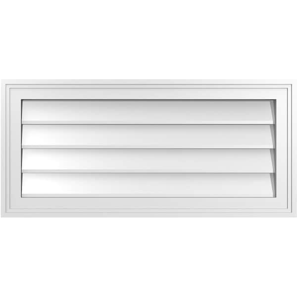 Ekena Millwork Vertical Surface Mount PVC Gable Vnt: Non-Functional, w/2"W x 1-1/2"H, Brickmould Frame, 30"W x 14"H - GVPVE30X1402SN