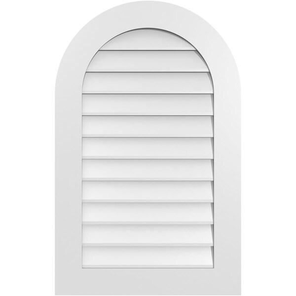 Ekena Millwork Round Top Surface Mount PVC Gable Vent: Non-Functional, w/ 3-1/2"W x 1"P Standard Frame, 24"W x 38"H - GVPRT24X3801SN