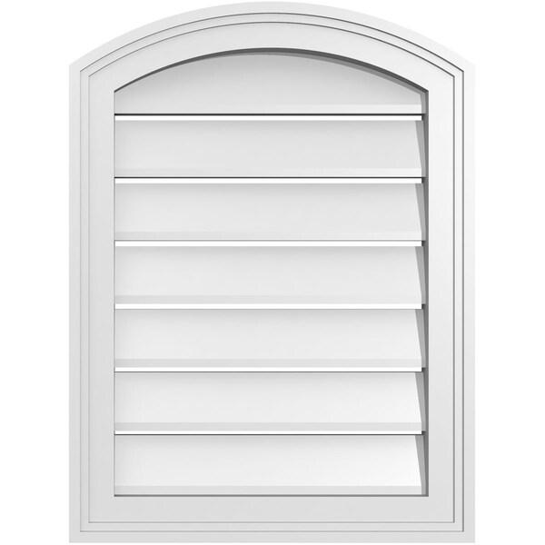 Ekena Millwork Arch Top Surface Mount PVC Gable Vent: Non-Functional, w/2"W x 1-1/2"P Brickmould Frame, 18"W x 22"H - GVPAR18X2202SN