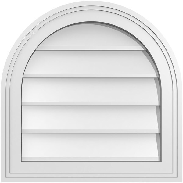 Ekena Millwork Round Top Surface Mount PVC Gable Vent w/ 2"W x 1-1/2"P Brickmould Frame, 18"W x 18"H - GVPRT18X1802SN