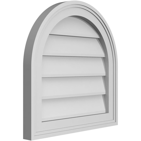 Ekena Millwork Round Top Surface Mount PVC Gable Vent w/ 2"W x 1-1/2"P Brickmould Frame, 18"W x 18"H - GVPRT18X1802SN