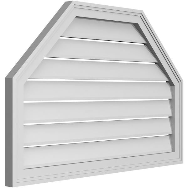 Ekena Millwork Octagonal Top Surface Mount PVC Gable Vent w/ 2"W x 1-1/2"P Brickmould Frame, 36"W x 24"H - GVPOT36X2402SF