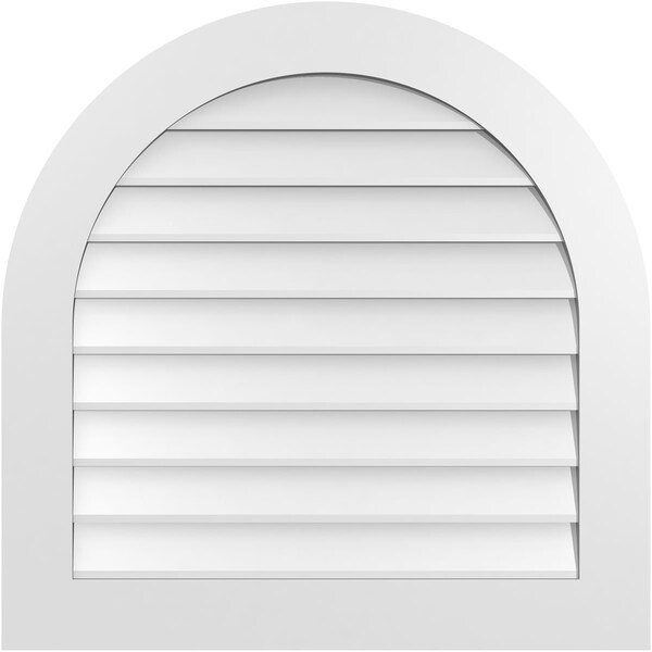 Ekena Millwork Round Top Surface Mount PVC Gable Vent: Non-Functional, w/ 3-1/2"W x 1"P Standard Frame, 32"W x 32"H - GVPRT32X3201SN