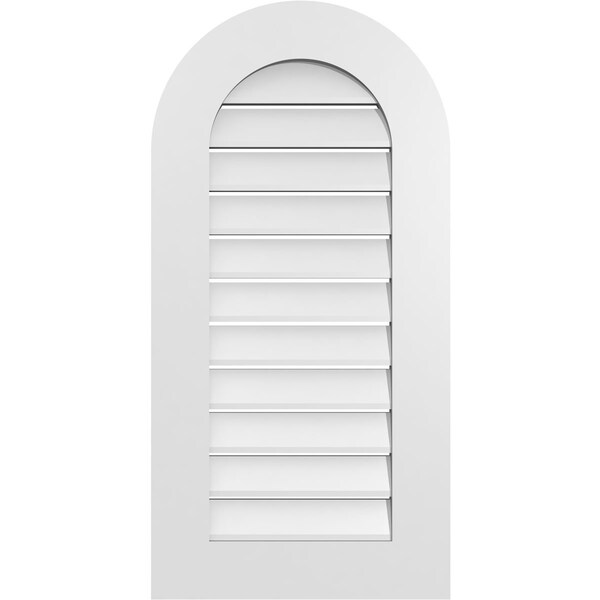 Ekena Millwork Round Top Surface Mount PVC Gable Vent: Functional, w/ 3-1/2"W x 1"P Standard Frame, 18"W x 36"H - GVPRT18X3601SF