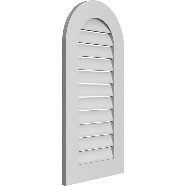 Ekena Millwork Round Top Surface Mount PVC Gable Vent: Functional, w/ 3-1/2"W x 1"P Standard Frame, 18"W x 36"H - GVPRT18X3601SF