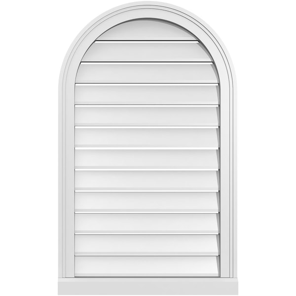 Ekena Millwork Round Top Surface Mount PVC Gable Vent: Functional, w/ 2"W x 2"P Brickmould Sill Frame, 22"W x 36"H - GVPRT22X3603SF