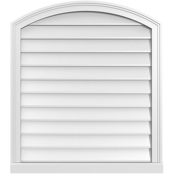 Ekena Millwork Arch Top Surface Mount PVC Gable Vent: Functional, w/ 2"W x 2"P Brickmould Sill Frame, 30"W x 34"H - GVPAR30X3403SF
