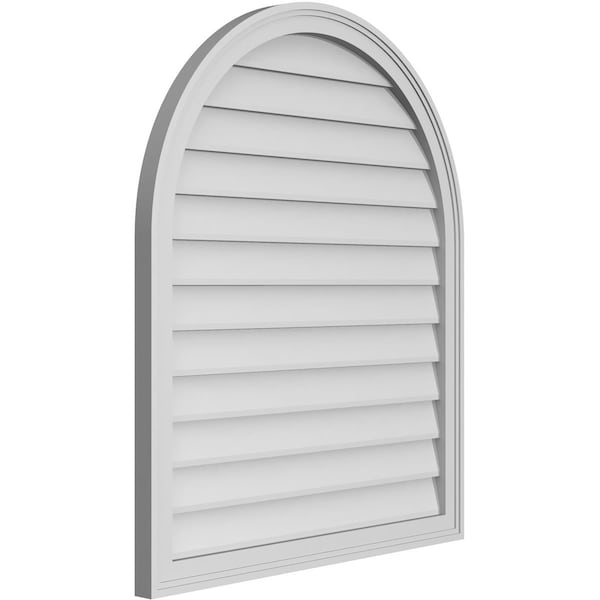 Ekena Millwork Round Top Surface Mount PVC Gable Vent w/ 2"W x 1-1/2"P Brickmould Frame, 32"W x 38"H - GVPRT32X3802SN