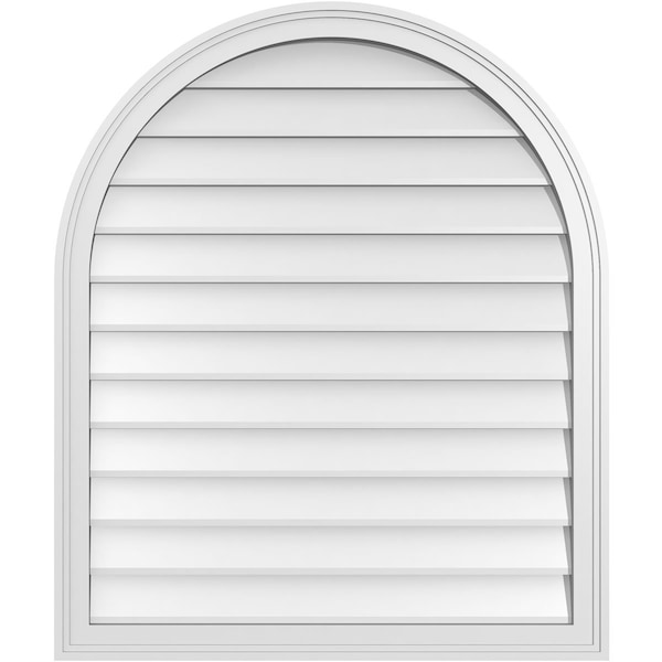 Ekena Millwork Round Top Surface Mount PVC Gable Vent w/ 2"W x 1-1/2"P Brickmould Frame, 32"W x 38"H - GVPRT32X3802SN