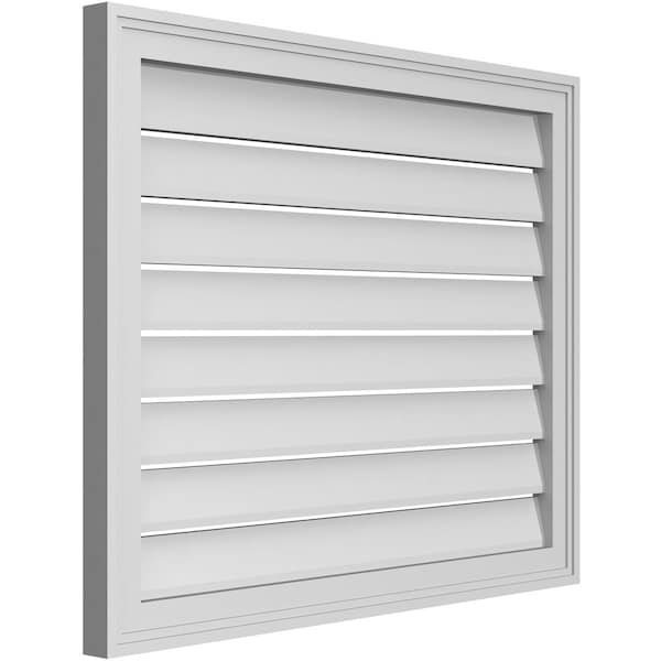Ekena Millwork Vertical Surface Mount PVC Gable Vent: Functional, w/ 2"W x 1-1/2"P Brickmould Frame, 32"W x 26"H - GVPVE32X2602SF