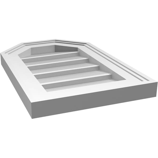 Ekena Millwork Octagonal Top Surface Mount PVC Gable Vent w/ 2"W x 1-1/2"P Brickmould Frame, 12"W x 18"H - GVPOT12X1802SN