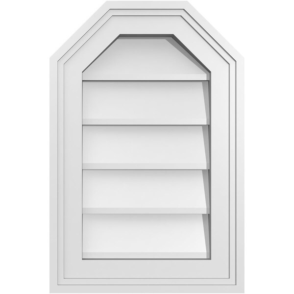 Ekena Millwork Octagonal Top Surface Mount PVC Gable Vent w/ 2"W x 1-1/2"P Brickmould Frame, 12"W x 18"H - GVPOT12X1802SN