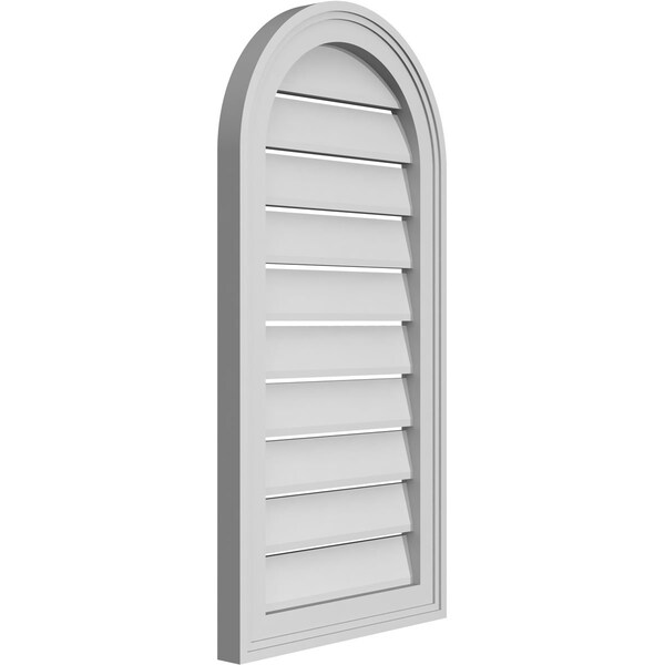 Ekena Millwork Round Top Surface Mount PVC Gable Vent: Functional, w/ 2"W x 1-1/2"P Brickmould Frame, 16"W x 32"H - GVPRT16X3202SF