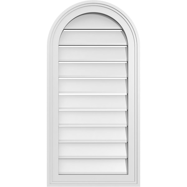 Ekena Millwork Round Top Surface Mount PVC Gable Vent: Functional, w/ 2"W x 1-1/2"P Brickmould Frame, 16"W x 32"H - GVPRT16X3202SF