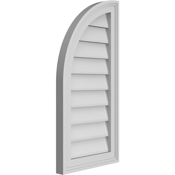 Ekena Millwork Quarter Round Top Left Surface Mount PVC Gable Vent w/ 2"W x 1-1/2"P Brickmould Frame, 14"W x 28"H - GVPQL14X2802SN