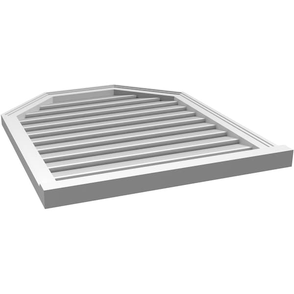 Ekena Millwork Octagonal Top Surface Mount PVC Gable Vent w/ 2"W x 2"P Brickmould Sill Frame, 28"W x 34"H - GVPOT28X3403SF