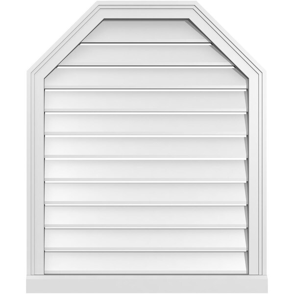 Ekena Millwork Octagonal Top Surface Mount PVC Gable Vent w/ 2"W x 2"P Brickmould Sill Frame, 28"W x 34"H - GVPOT28X3403SF