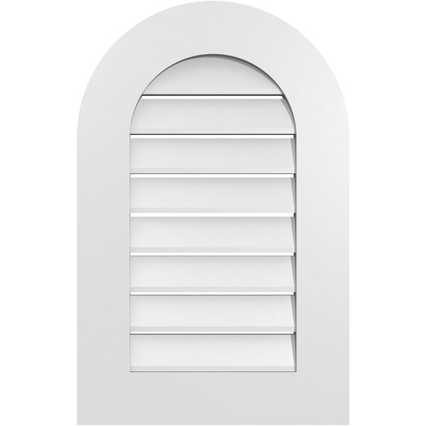 Ekena Millwork Round Top Surface Mount PVC Gable Vent: Functional, w/ 3-1/2"W x 1"P Standard Frame, 18"W x 28"H - GVPRT18X2801SF