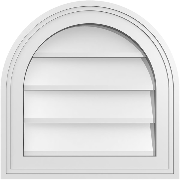 Ekena Millwork Round Top Surface Mount PVC Gable Vent w/ 2"W x 1-1/2"P Brickmould Frame, 16"W x 16"H - GVPRT16X1602SN