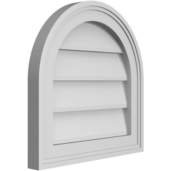 Ekena Millwork Round Top Surface Mount PVC Gable Vent w/ 2"W x 1-1/2"P Brickmould Frame, 16"W x 16"H - GVPRT16X1602SN