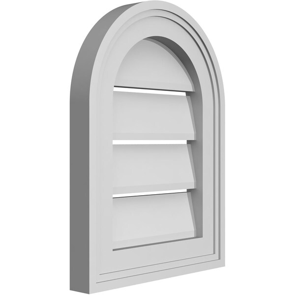 Ekena Millwork Round Top Surface Mount PVC Gable Vent: Functional, w/ 2"W x 1-1/2"P Brickmould Frame, 12"W x 16"H - GVPRT12X1602SF