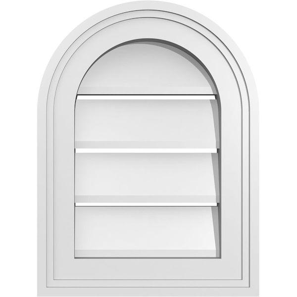 Ekena Millwork Round Top Surface Mount PVC Gable Vent: Functional, w/ 2"W x 1-1/2"P Brickmould Frame, 12"W x 16"H - GVPRT12X1602SF
