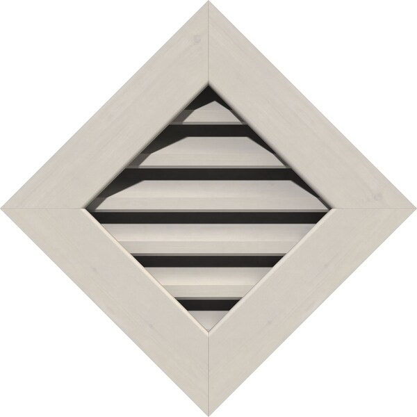 Ekena Millwork Diamond Gable Vent Primed, Functional, Pine Gable Vent w/ 1" x 4" Flat Trim Frame, 12"W x 12"H - GVWDI12X1201SFPPI