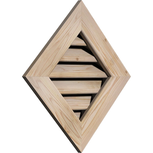 Ekena Millwork Diamond Gable Vent Unfinished, Functional, Pine Gable Vent w/ 1" x 4" Flat Trim Frame, 20"W x 20"H - GVWDI20X2001SFUPI