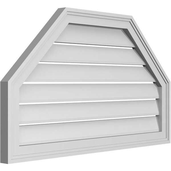 Ekena Millwork Octagonal Top Surface Mount PVC Gable Vent w/ 2"W x 1-1/2"P Brickmould Frame, 34"W x 20"H - GVPOT34X2002SF