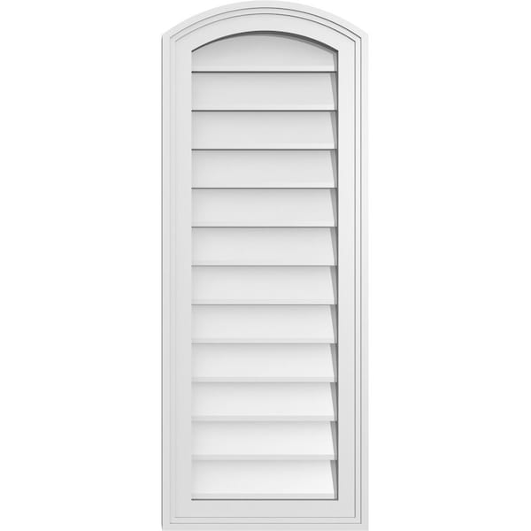 Ekena Millwork Arch Top Surface Mount PVC Gable Vent: Functional, w/ 2"W x 1-1/2"P Brickmould Frame, 14"W x 36"H - GVPAR14X3602SF