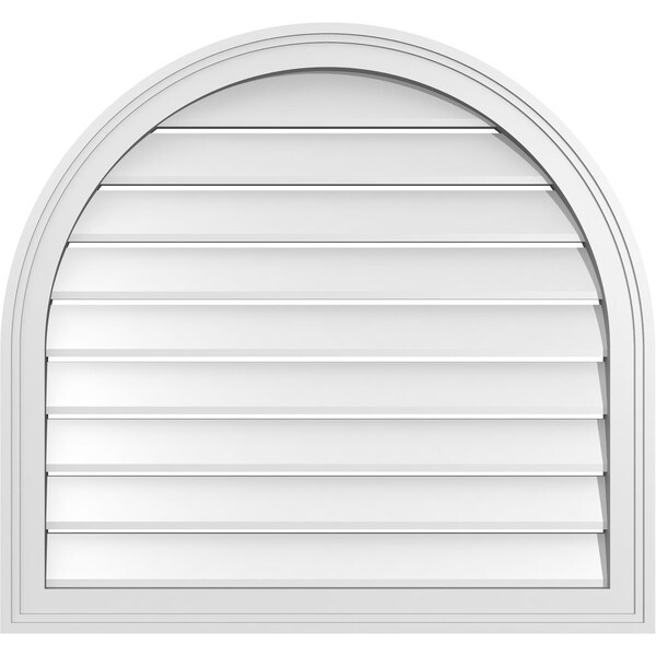 Ekena Millwork Round Top Surface Mount PVC Gable Vent: Functional, w/ 2"W x 1-1/2"P Brickmould Frame, 30"W x 28"H - GVPRT30X2802SF