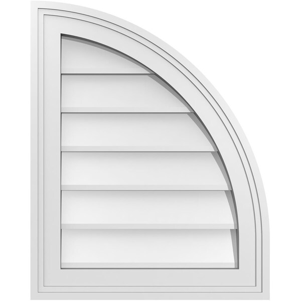 Ekena Millwork Quarter Round Top Right Surface Mount PVC Gable Vent w/ 2"W x 1-1/2"P Brickmould Frame, 16"W x 20"H - GVPQR16X2002SN