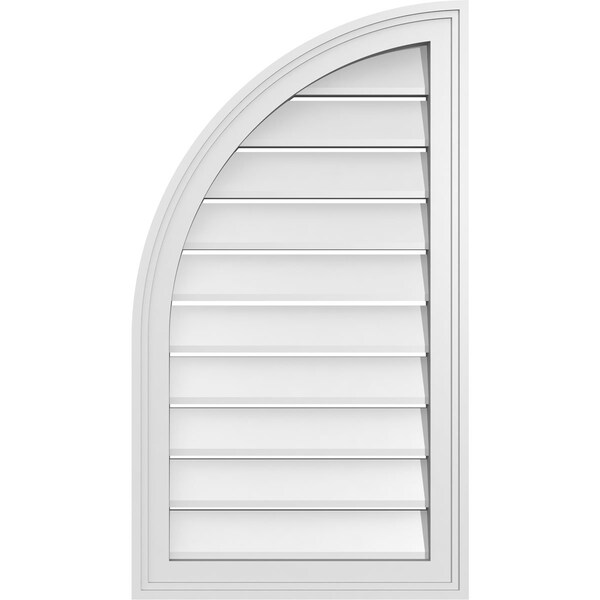 Ekena Millwork Quarter Round Top Left Surface Mount PVC Gable Vent w/ 2"W x 1-1/2"P Brickmould Frame, 18"W x 32"H - GVPQL18X3202SF
