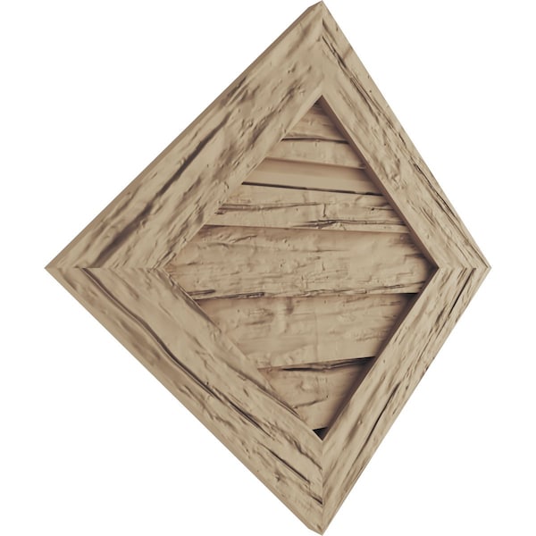 Ekena Millwork Timberthane Riverwood Diamond Faux Wood Non-Functional Gable Vent, Primed Tan, 36"W x 36"H - GVURDI36X36DRWPR