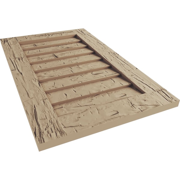 Ekena Millwork Timberthane Hand Hewn Vertical Faux Wood Non-Functional Gable Vent, Primed Tan, 30"W x 36"H - GVURVE30X36DHHPR