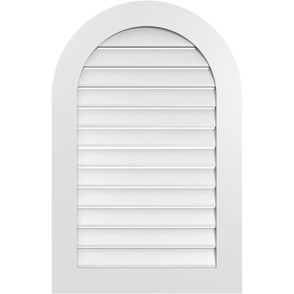 Ekena Millwork Round Top Surface Mount PVC Gable Vent: Functional, w/ 3-1/2"W x 1"P Standard Frame, 26"W x 40"H - GVPRT26X4001SF