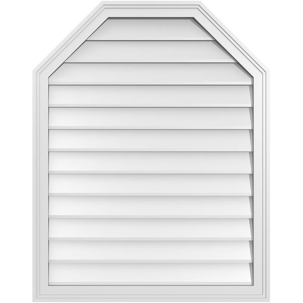 Ekena Millwork Octagonal Top Surface Mount PVC Gable Vent w/ 2"W x 1-1/2"P Brickmould Frame, 30"W x 38"H - GVPOT30X3802SN