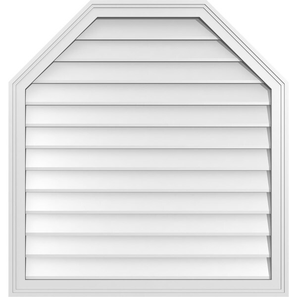 Ekena Millwork Octagonal Top Surface Mount PVC Gable Vent w/ 2"W x 1-1/2"P Brickmould Frame, 34"W x 36"H - GVPOT34X3602SN