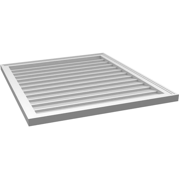 Ekena Millwork Vertical Surface Mount PVC Gable Vnt: Non-Functional, w/2"W x 1-1/2"H, Brickmould Frame, 32"W x 36"H - GVPVE32X3602SN