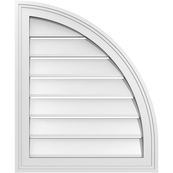 Ekena Millwork Quarter Round Top Right Surface Mount PVC Gable Vent w/ 2"W x 2"P Brickmould Sill Frame, 20"W x 24"H - GVPQR20X2403SF