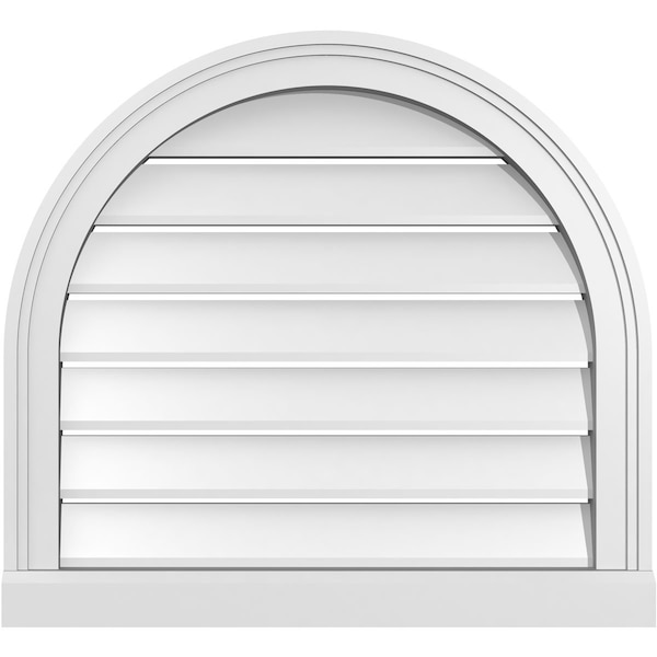 Ekena Millwork Round Top Surface Mount PVC Gable Vent: Functional, w/ 2"W x 2"P Brickmould Sill Frame, 24"W x 22"H - GVPRT24X2203SF