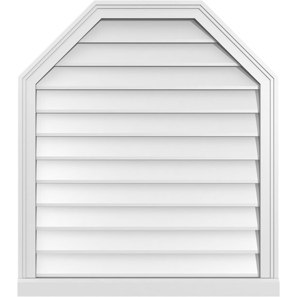 Ekena Millwork Octagonal Top Surface Mount PVC Gable Vent w/ 2"W x 2"P Brickmould Sill Frame, 30"W x 34"H - GVPOT30X3403SN