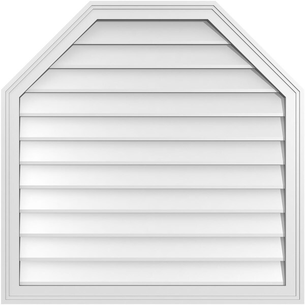 Ekena Millwork Octagonal Top Surface Mount PVC Gable Vent w/ 2"W x 1-1/2"P Brickmould Frame, 34"W x 34"H - GVPOT34X3402SN