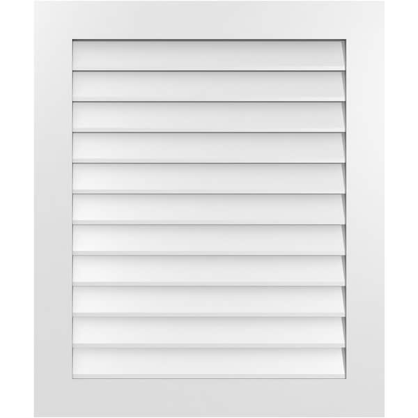 Ekena Millwork Vertical Surface Mount PVC Gable Vent: Non-Functional, w/3-1/2"W x 1"H, Standard Frame, 32"W x 38"H - GVPVE32X3801SN