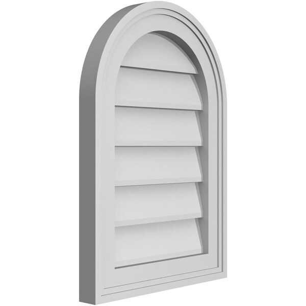 Ekena Millwork Round Top Surface Mount PVC Gable Vent w/ 2"W x 1-1/2"P Brickmould Frame, 14"W x 20"H - GVPRT14X2002SN