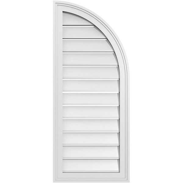 Ekena Millwork Quarter Round Top Right Surface Mount PVC Gable Vent w/ 2"W x 1-1/2"P Brickmould Frame, 16"W x 38"H - GVPQR16X3802SF