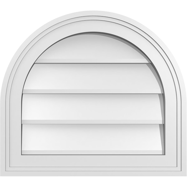 Ekena Millwork Round Top Surface Mount PVC Gable Vent w/ 2"W x 1-1/2"P Brickmould Frame, 18"W x 16"H - GVPRT18X1602SN