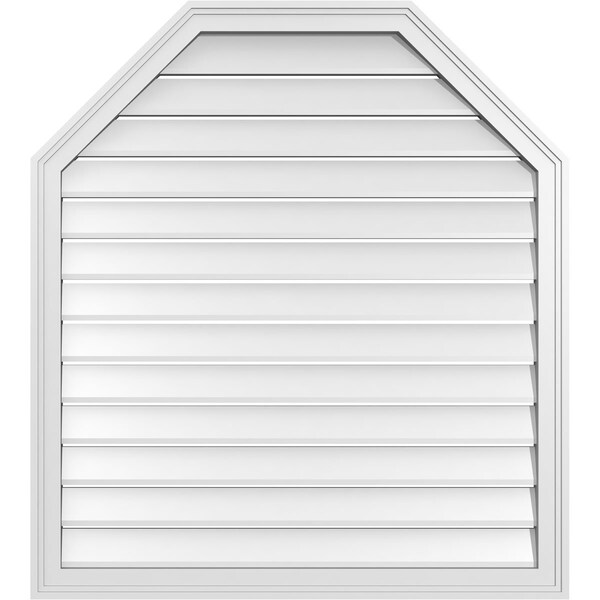 Ekena Millwork Octagonal Top Surface Mount PVC Gable Vent w/ 2"W x 1-1/2"P Brickmould Frame, 36"W x 40"H - GVPOT36X4002SF